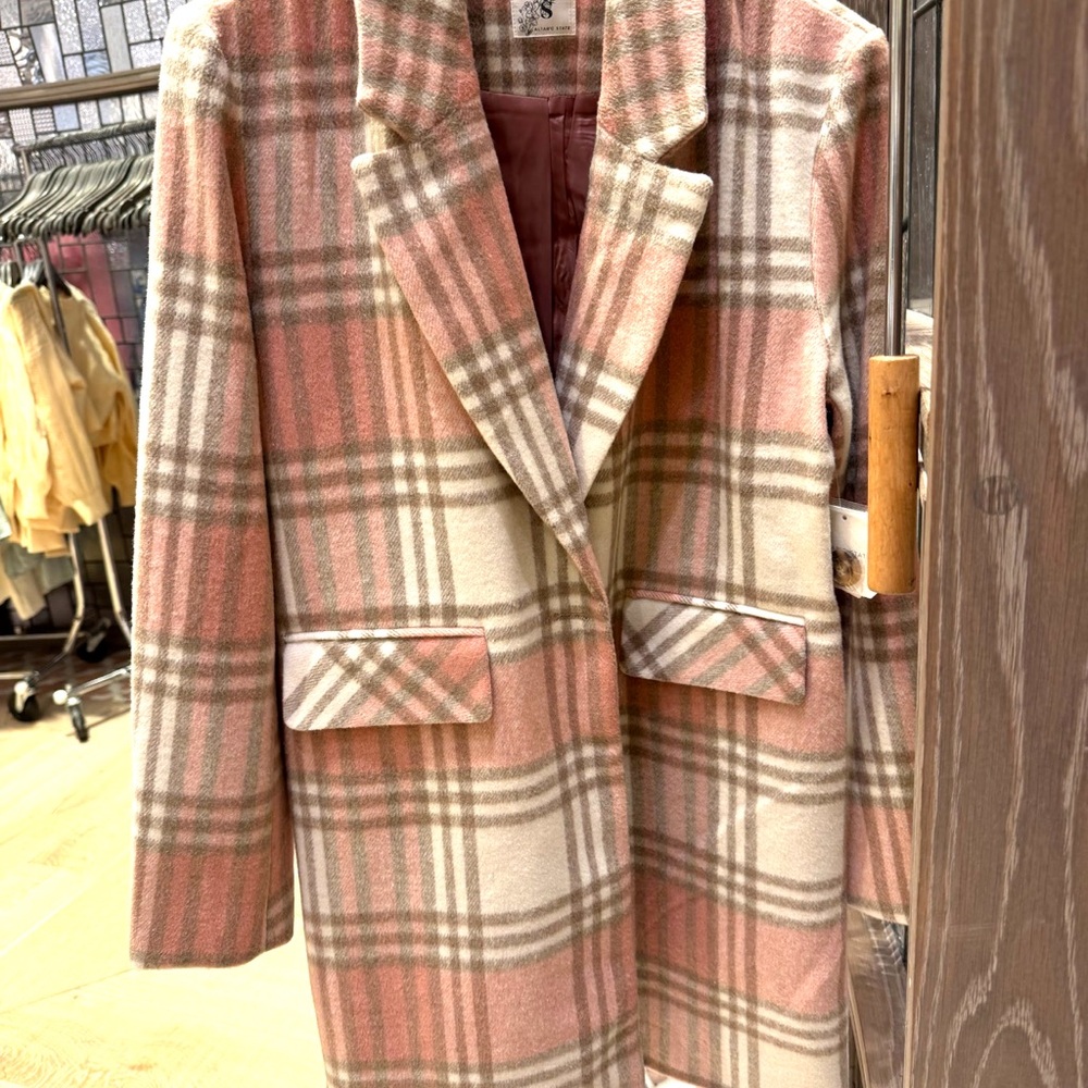 Altar'd State Pink and Cream Plaid Blazer